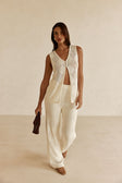 Cream Knit Elastic High Waist Blanca Pants