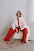 Red Cotton Knit High Waist Athena Pants