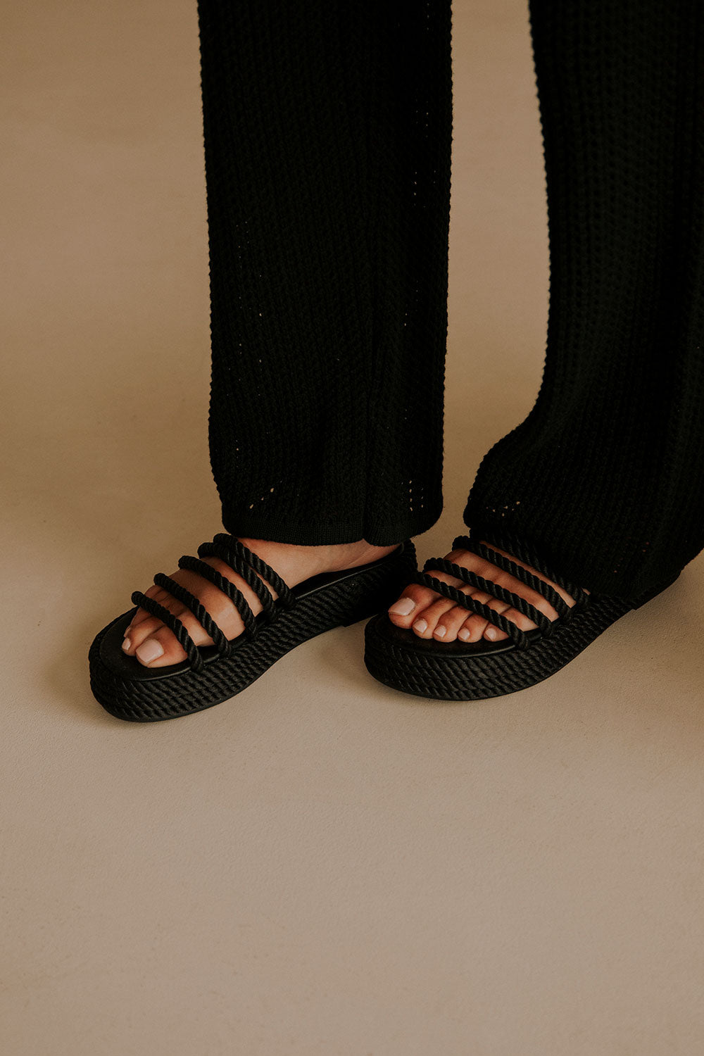 Black Rope Detail Fiore Platform Sandals
