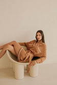 Brown V Neck Long Sleeve Pocket Mini Beau Dress