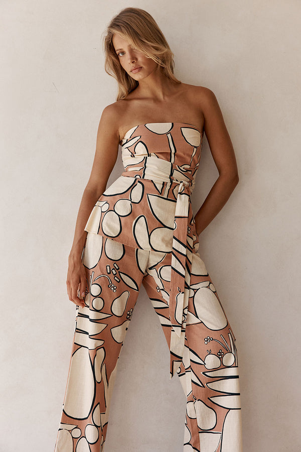 Orange Barossa Print Strapless Torquay Top