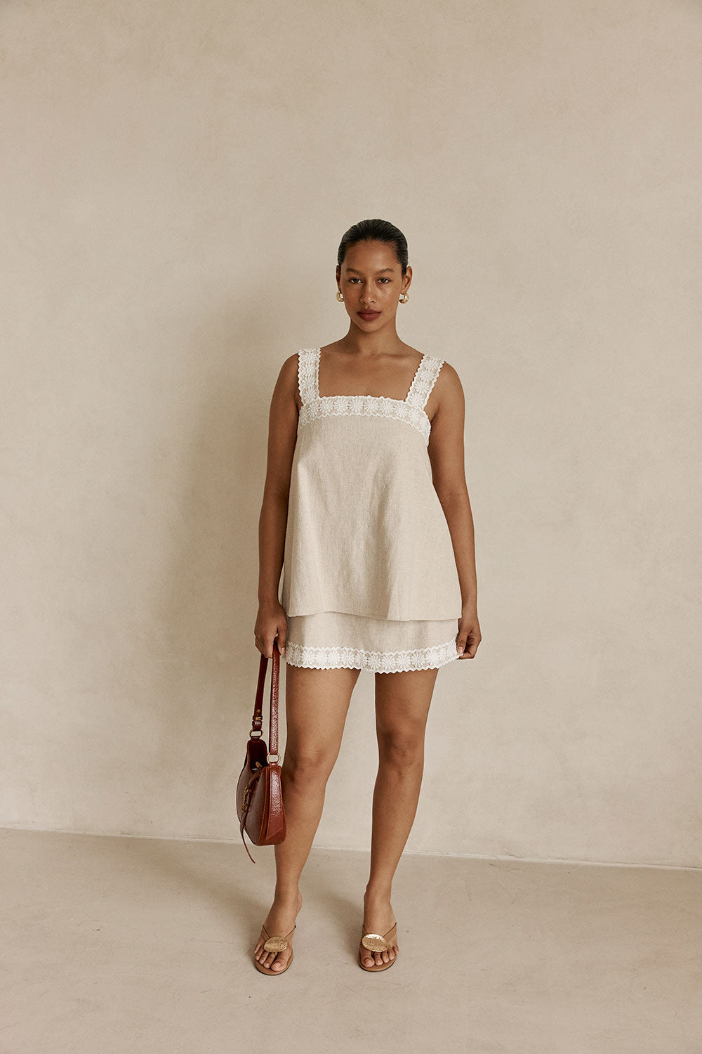 Beige Vintage Lace Detail Mini A-Line Lottie Dress