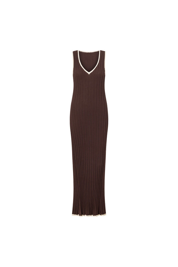 Chocolate Brown Pleated Knit Maxi Bally Dress