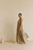 Khaki Taupe Green Ruched Maxi Daysia Dress