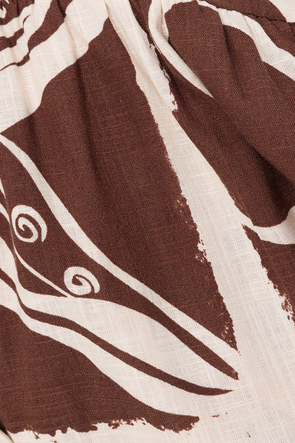 Cream and Brown Painted Tiles Print Button Scarlet Top