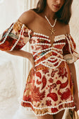Red Floral Barocca Print Off Shoulder Mini Issa Dress