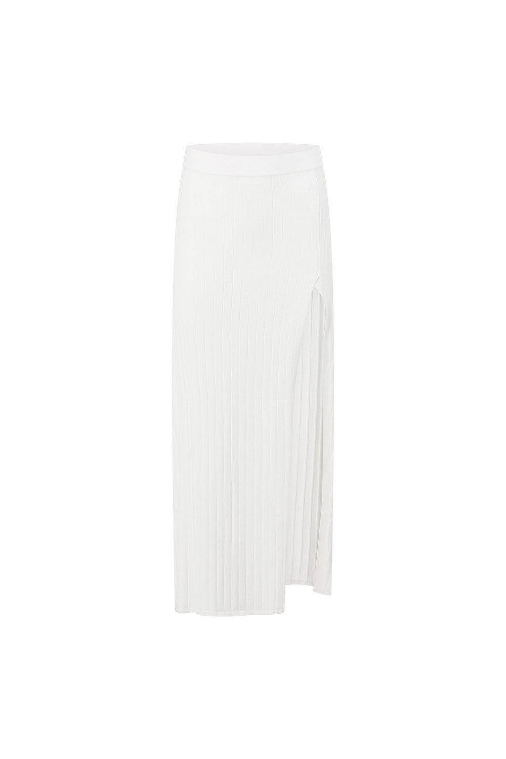 White Ribbed Split Maxi Saria Skirt