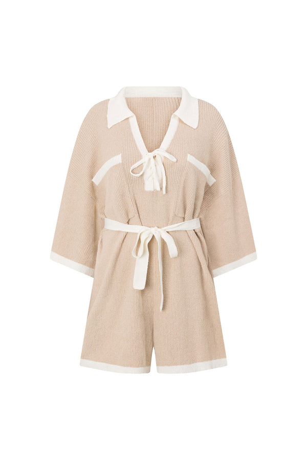 Tan Collar V Neck Tie Sammi Playsuit