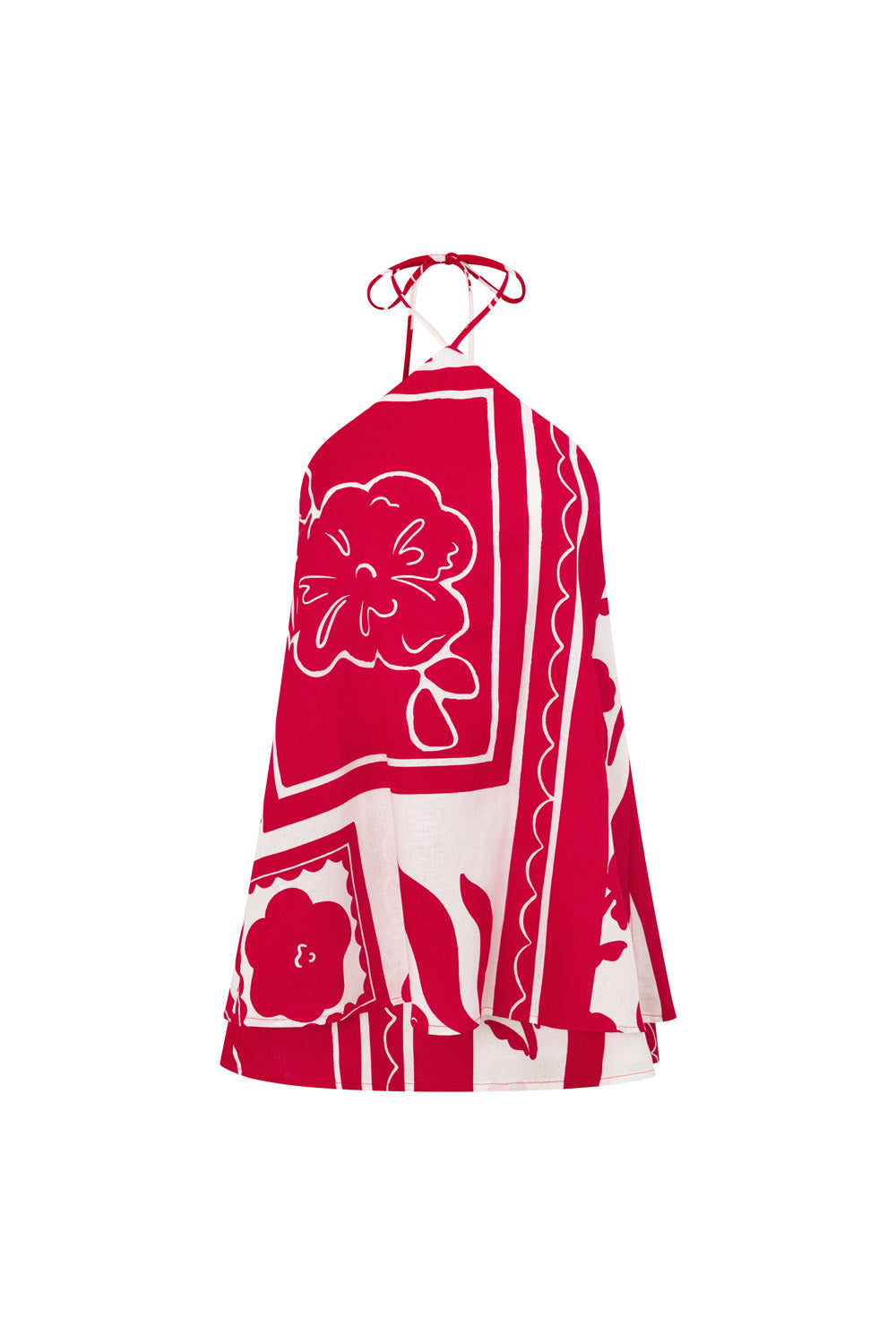 Red Voyage Print Halter A Line Mini Tasmin Dress