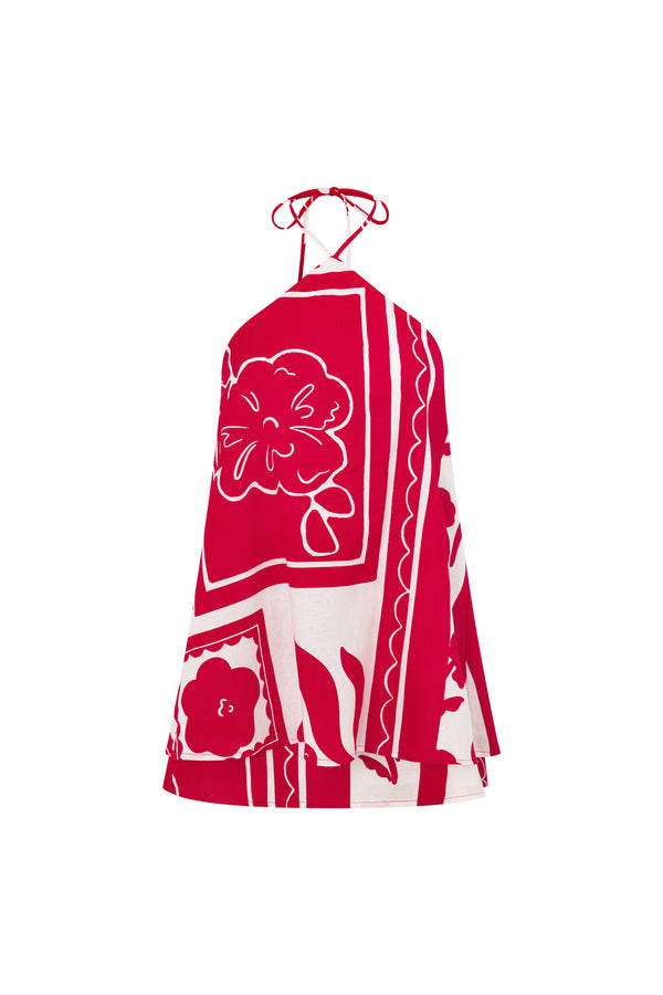Red Voyage Print Halter A Line Mini Tasmin Dress