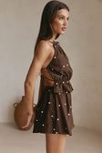 Chocolate Speck Polka Dot Halter Backless Adira Playsuit