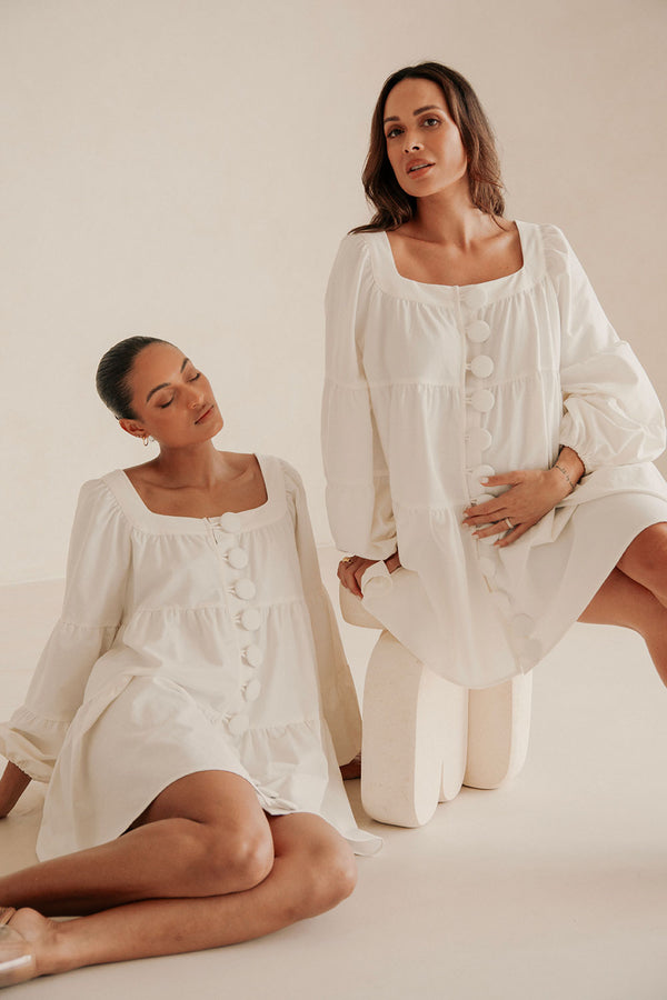 White Button Midi Palmer Dress