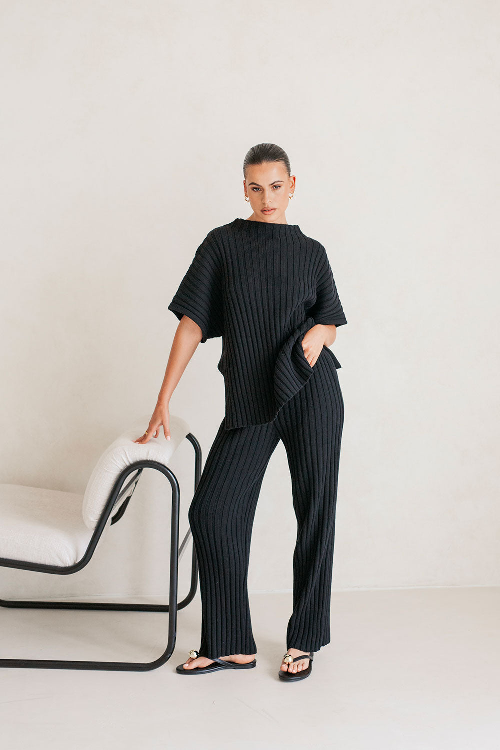 Celine Knit Ribbed Pants - Black
