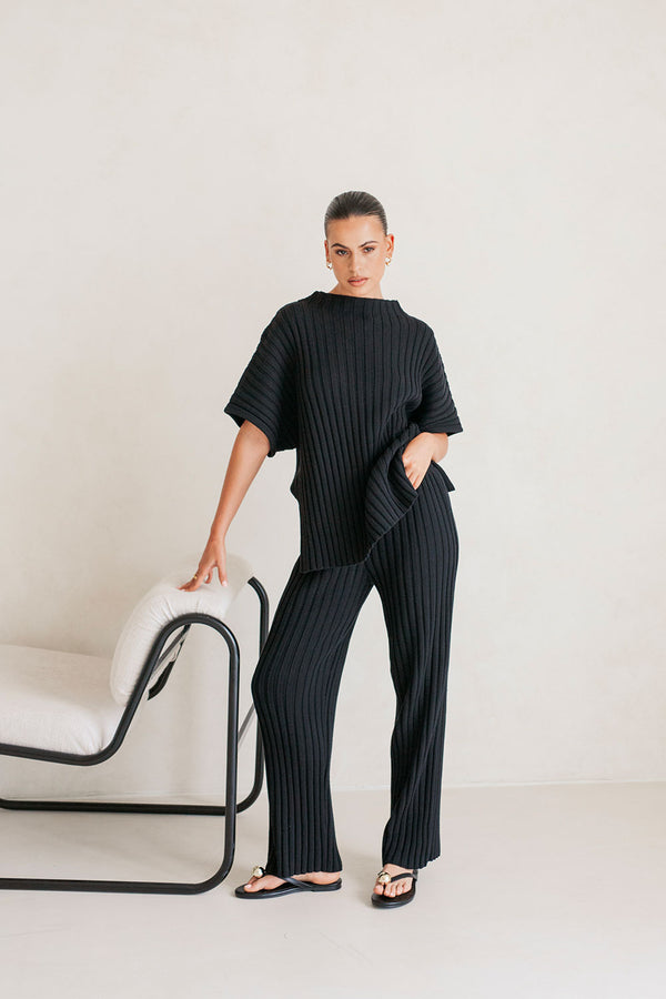 Celine Knit Ribbed Pants - Black