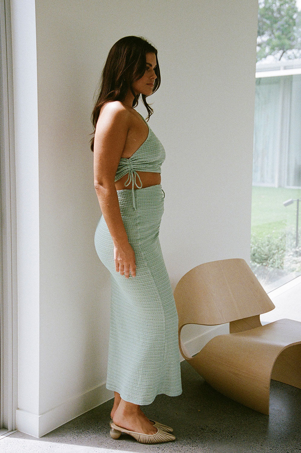 Sage Green One Shoulder Midi Azaria Dress