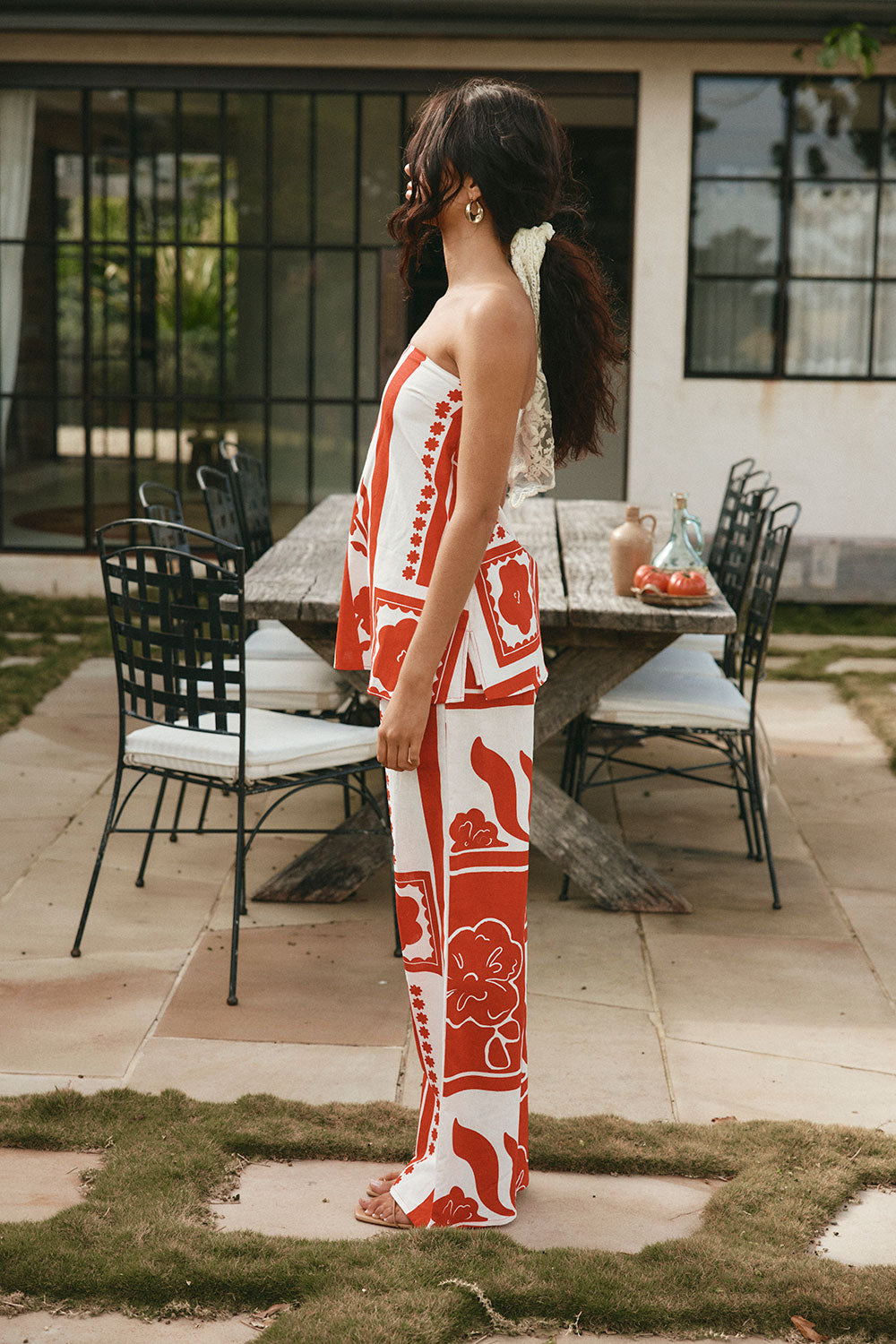 Red Voyage Print Strapless Avalon Top