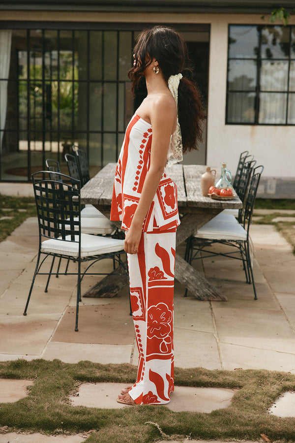 Red Voyage Print Strapless Avalon Top