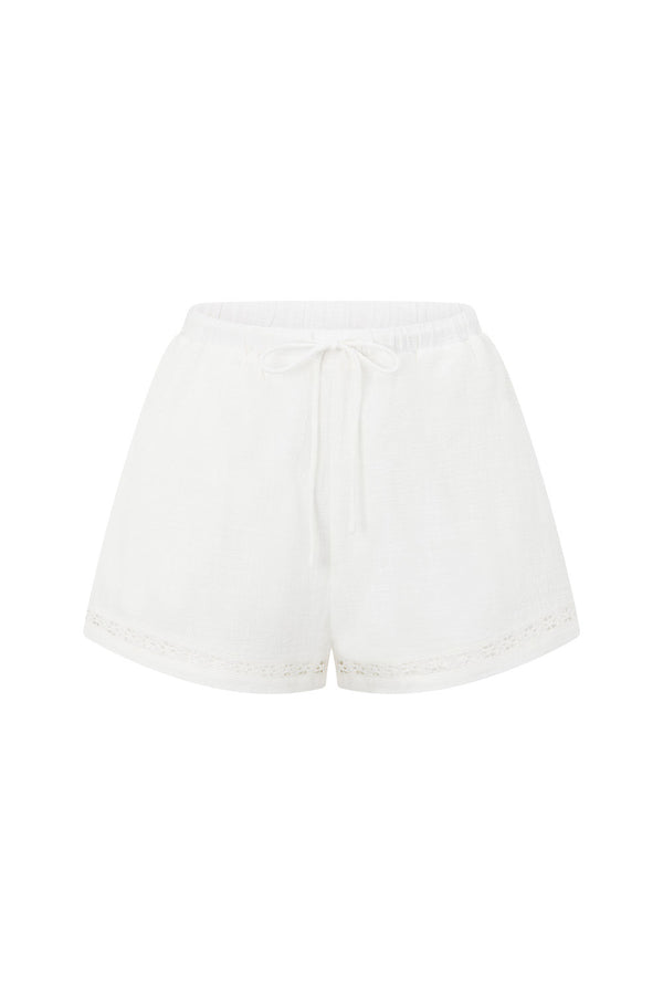 White Lace Elastic Drawstring Cerelia Shorts