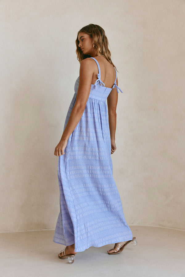 Blue Strappy Gathered Empire Maxi Cataleya Dress