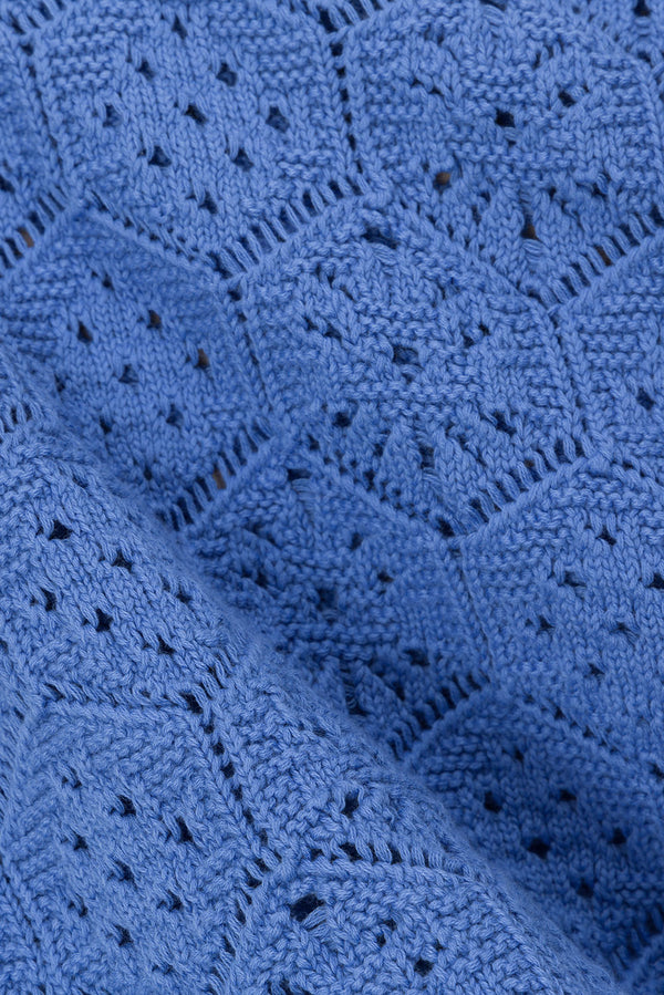 Blue Knit Long Sleeve Button Alivia Top