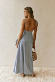 Hailey Thin Adjustable Strap Ruched Backless Top - Blue