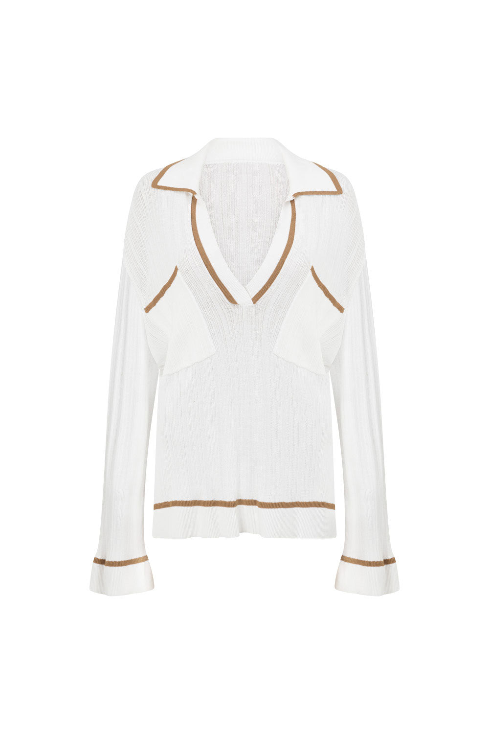 White Long Sleeve V Neck Collar Pocket Adair top