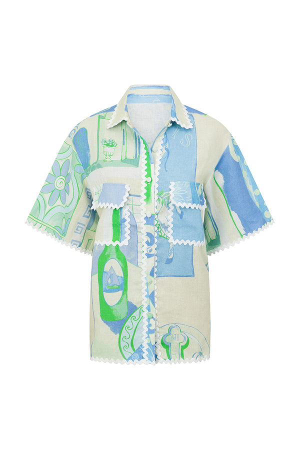 Blue Theotokos Ocean Button Up Collar Diaz Top