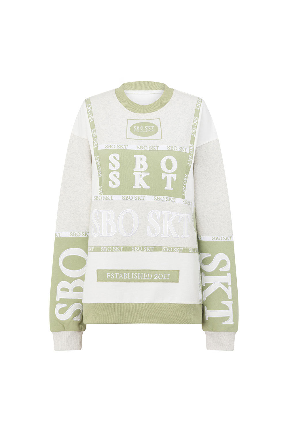 Arlon Oversized Vintager Sweater - Fleece, Green, Grey, White