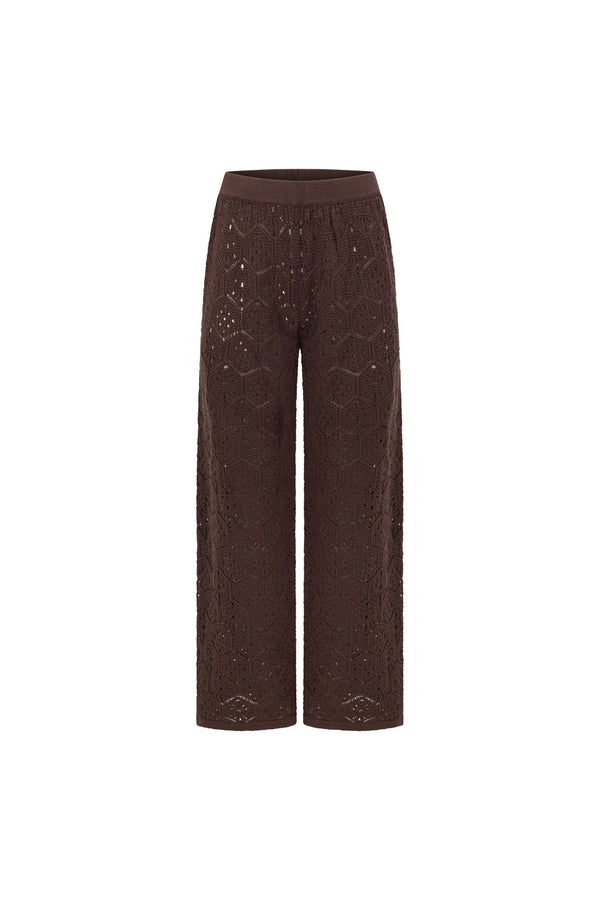 Brown Crochet Knit High Waist Umiko Pants