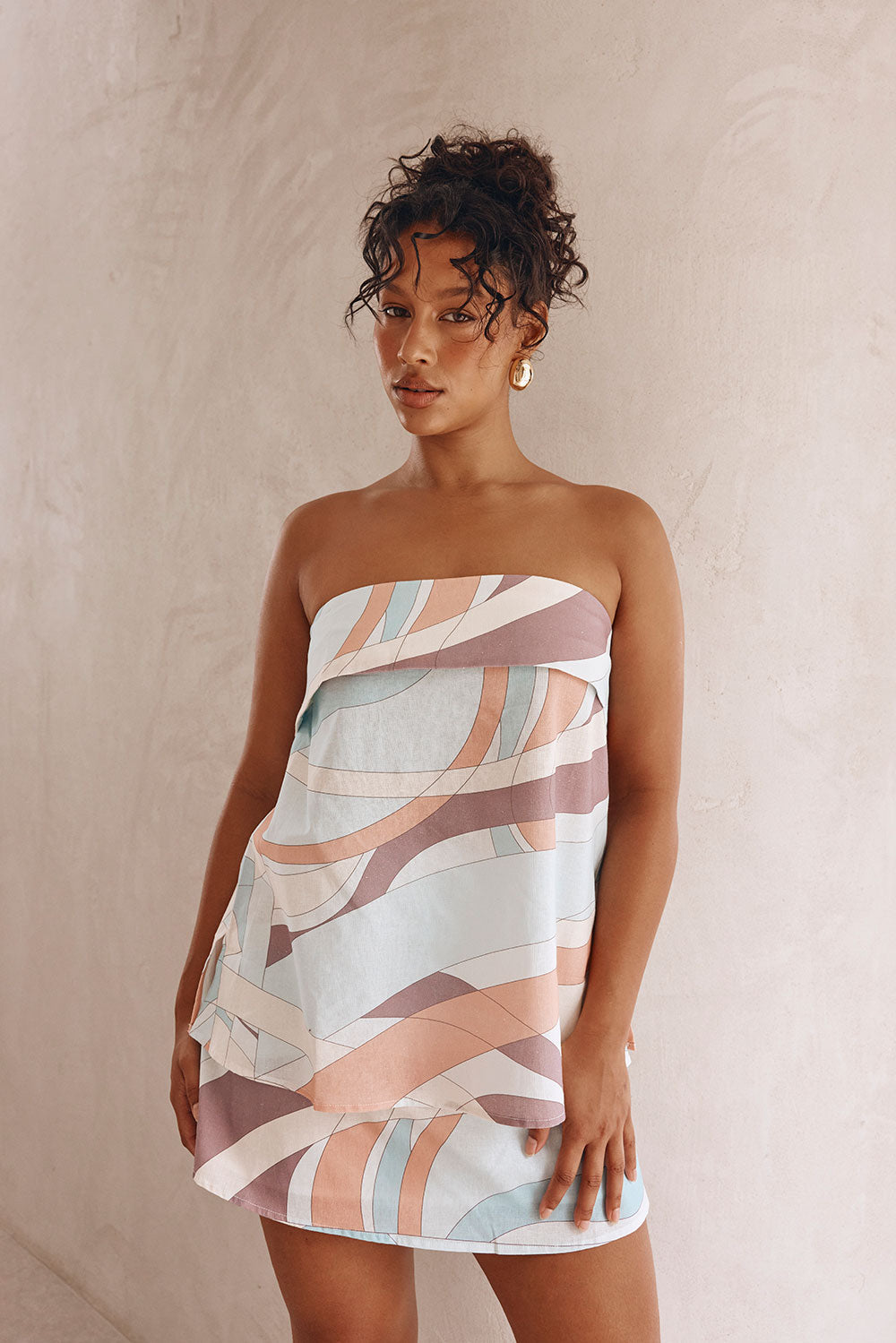 White Halcyon Print Strapless Ria Top