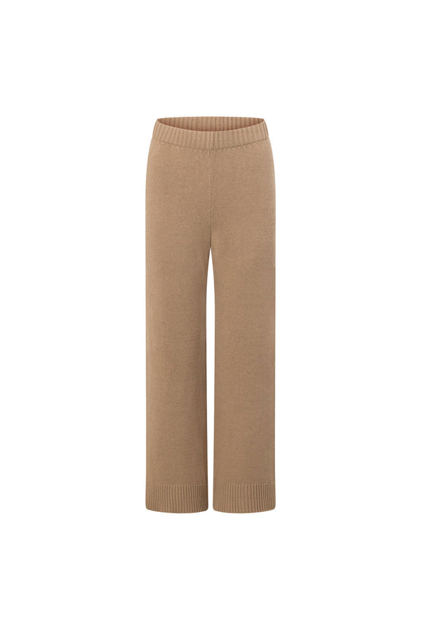 Brown Knit High Waist Elastic Della Pants
