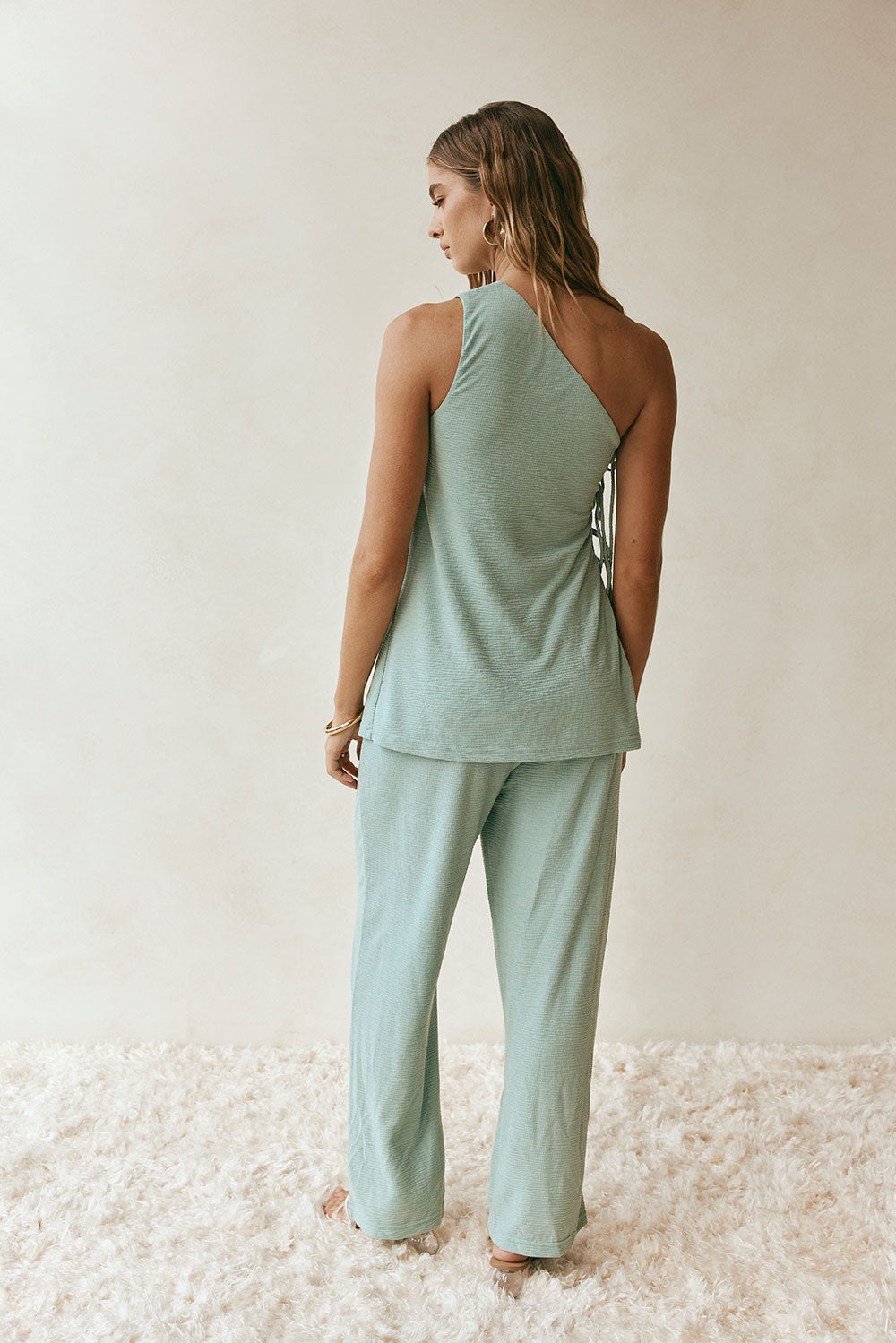 Sage Green One-Shoulder Side Tie Zen Top