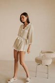 Taupe Grey Collared V Neck Tie Sammi Playsuit