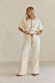 Off White Ribbed Drawstring Cinna Pants
