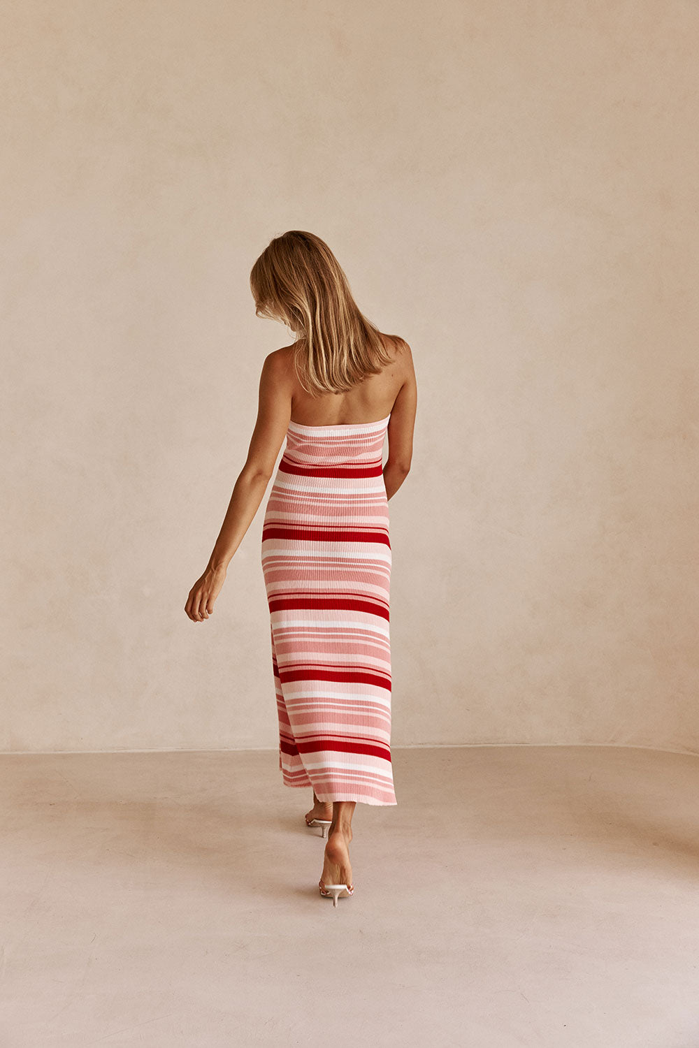 Prink Stripe Ribbed Strapless Maxi Anya Dress