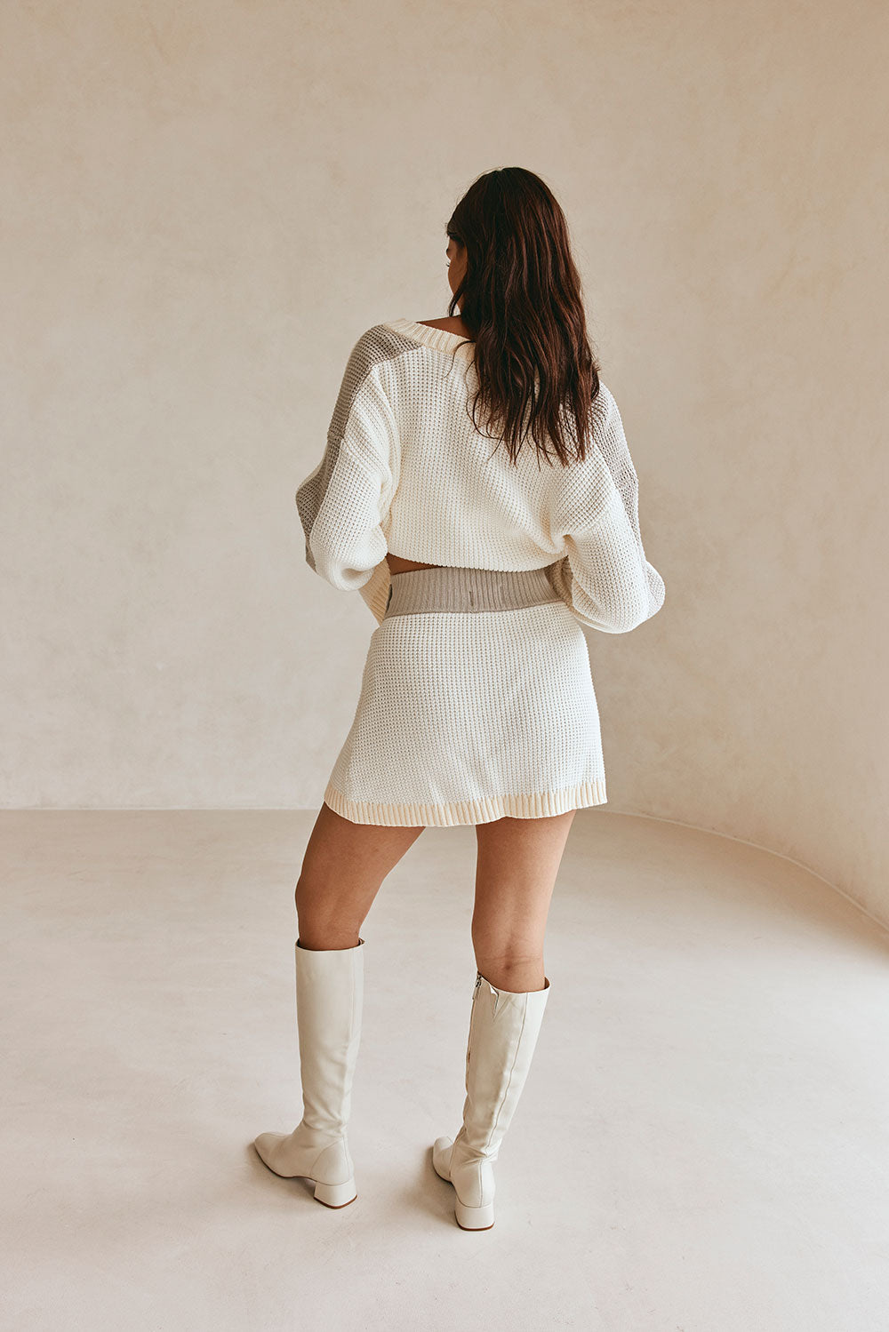 Cream Knit Wrap Mini Button Adelaide Skirt