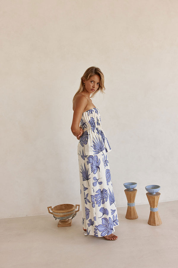 Blue Phylida Azure Print Strapless Maxi Reign Dress
