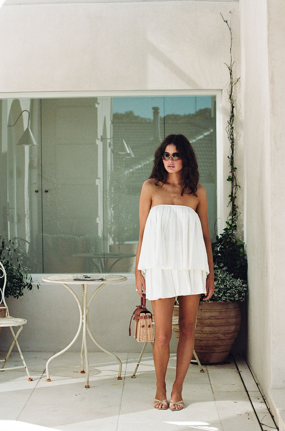 White Pleated Strapless Flowy Amity Top