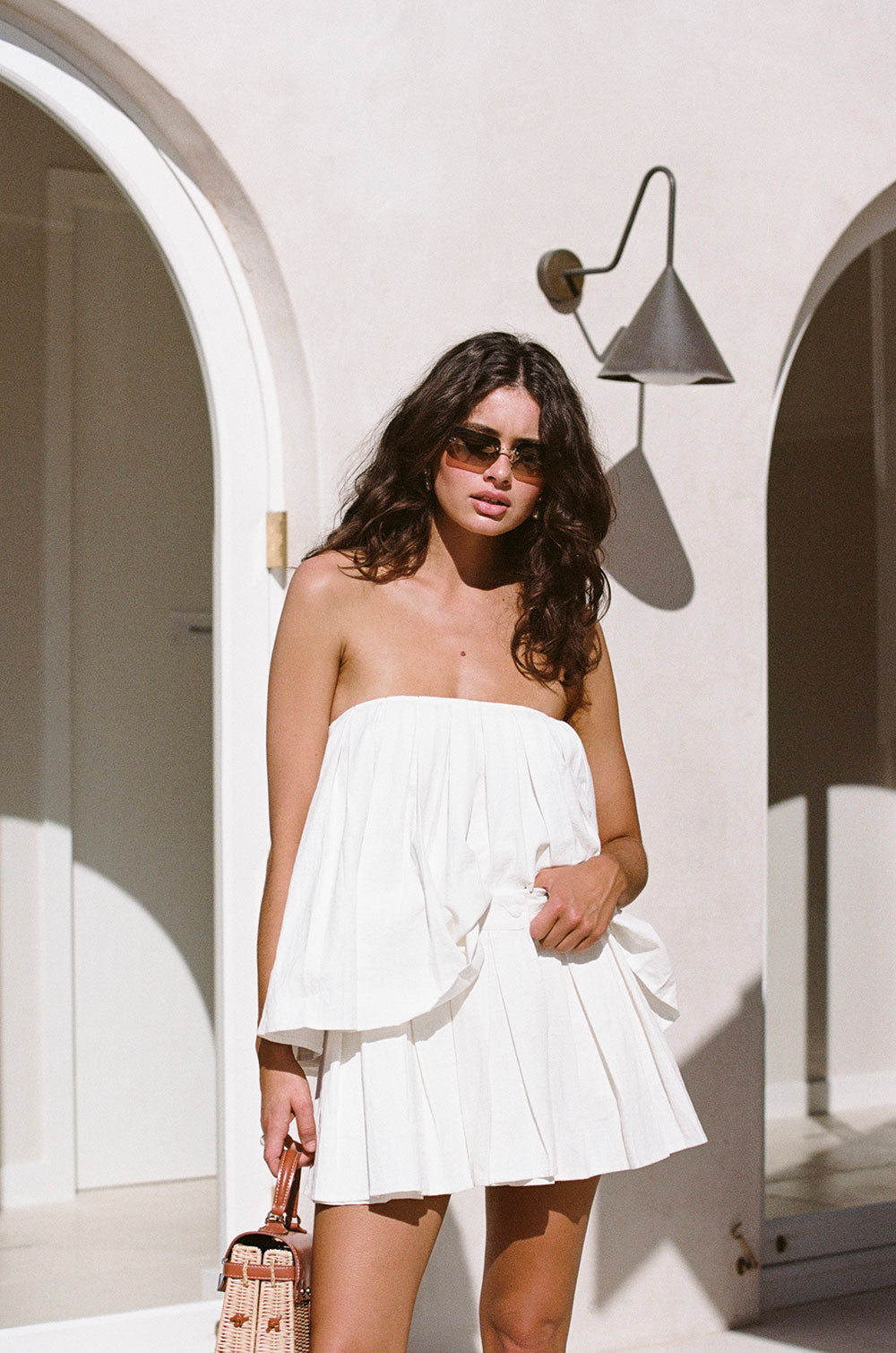 White Pleated Strapless Flowy Amity Top