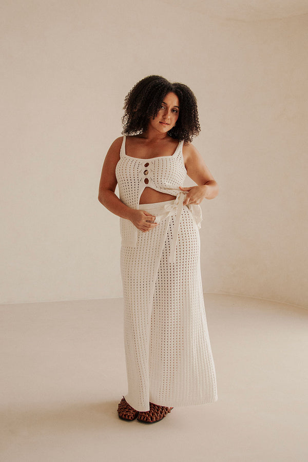 Nia Wrap Knitted Split Maxi Skirt - White