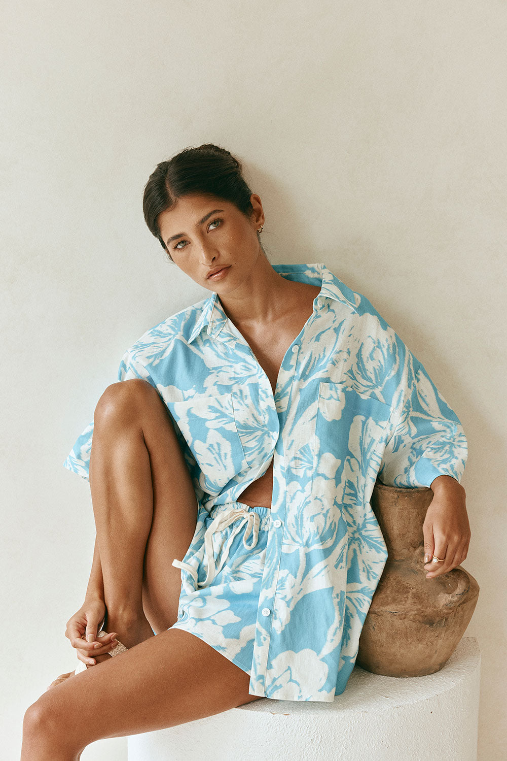 White Floral Short sleeve Button Up Tahlee Top