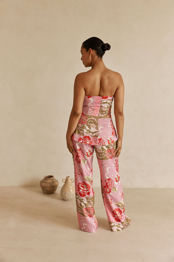 Pink Botanic Patch Floral Print Strapless Marleigh Top