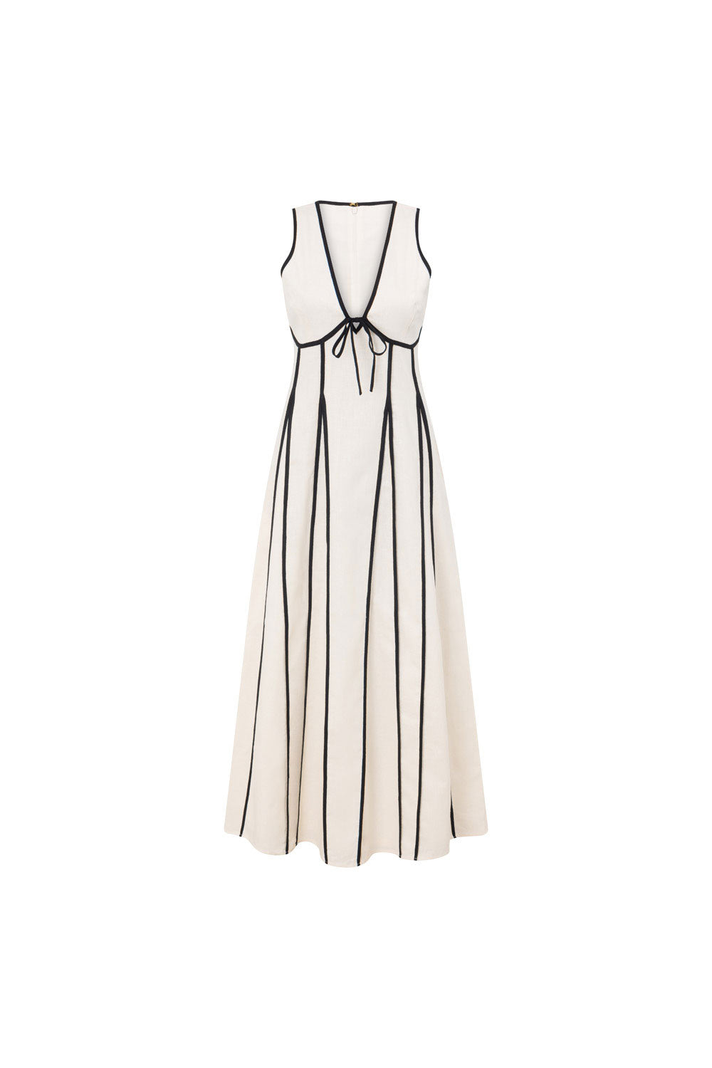 Maylin V Neckline Tie Maxi Dress - Cream, Black