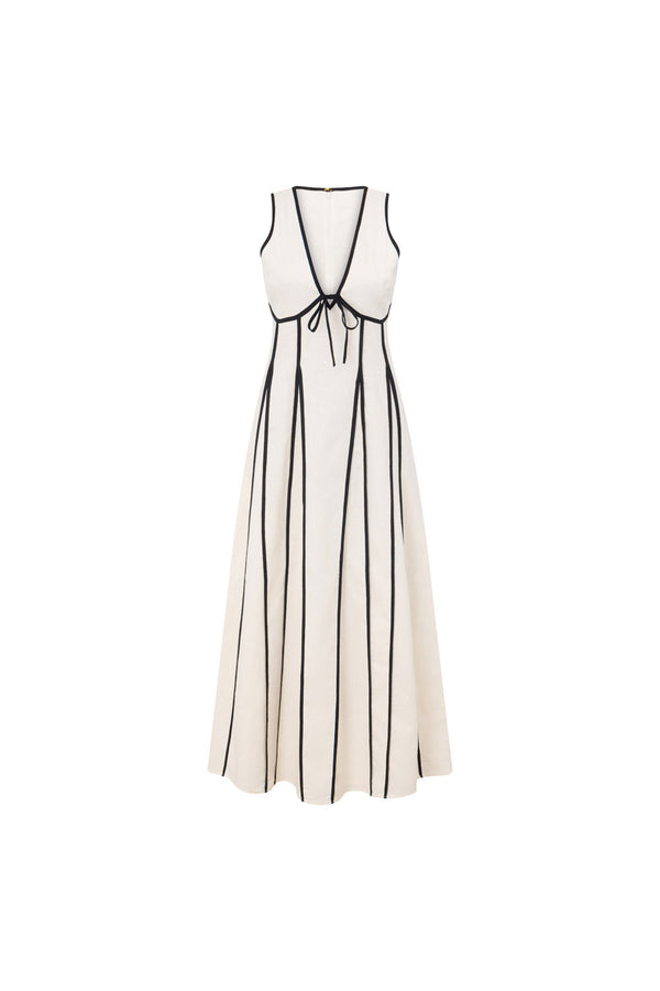 Maylin V Neckline Tie Maxi Dress - Cream, Black