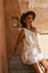 White Cotton Elastic Drawstring Stella Shorts
