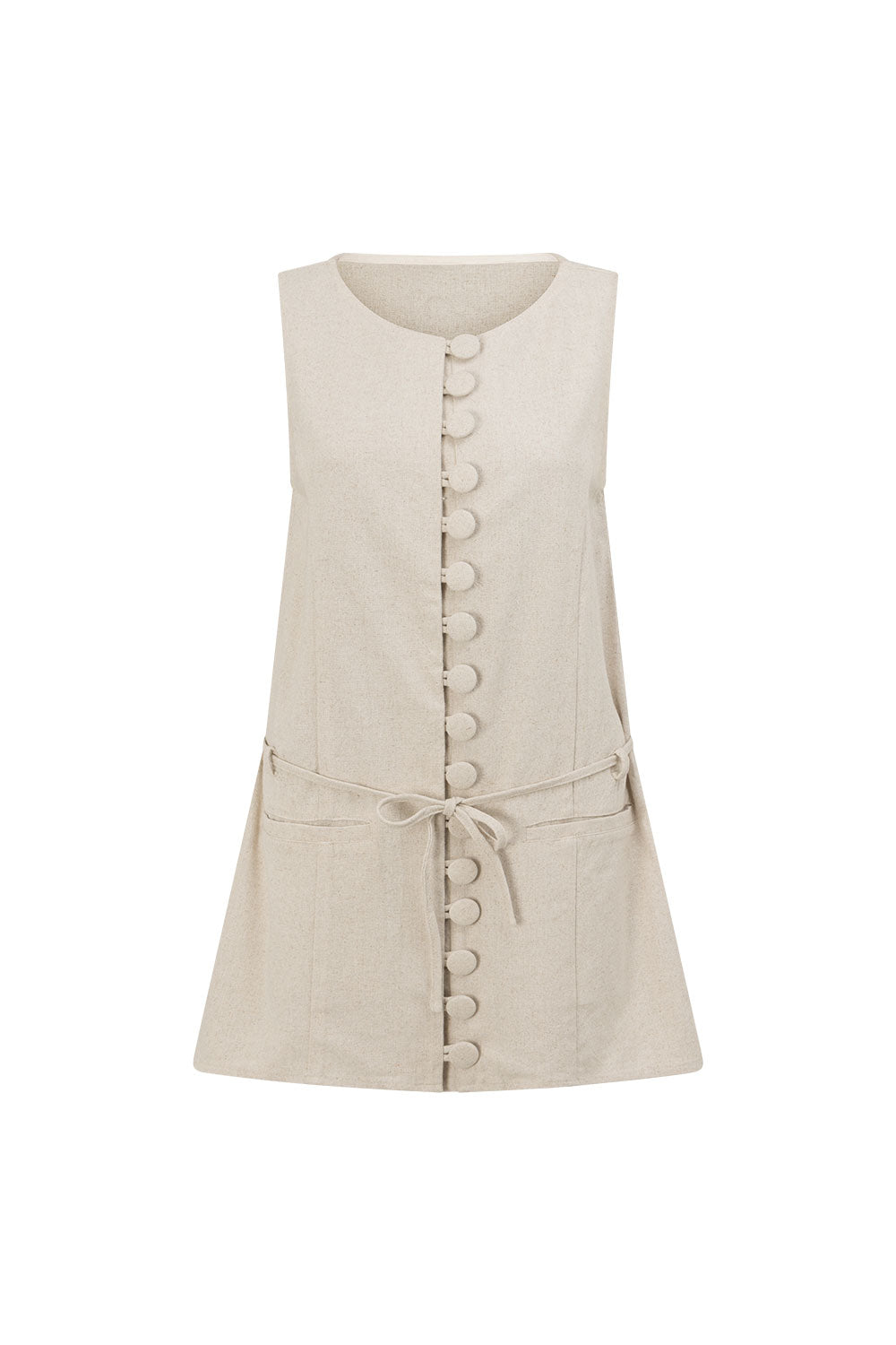 Beige Button Up Mini Alianna Dress