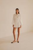 Naima Long Sleeve Button Up Embroidered Mini Corset Dress - White