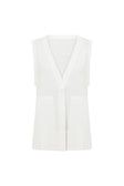 White Plunge V Neck Button Zoriah Top