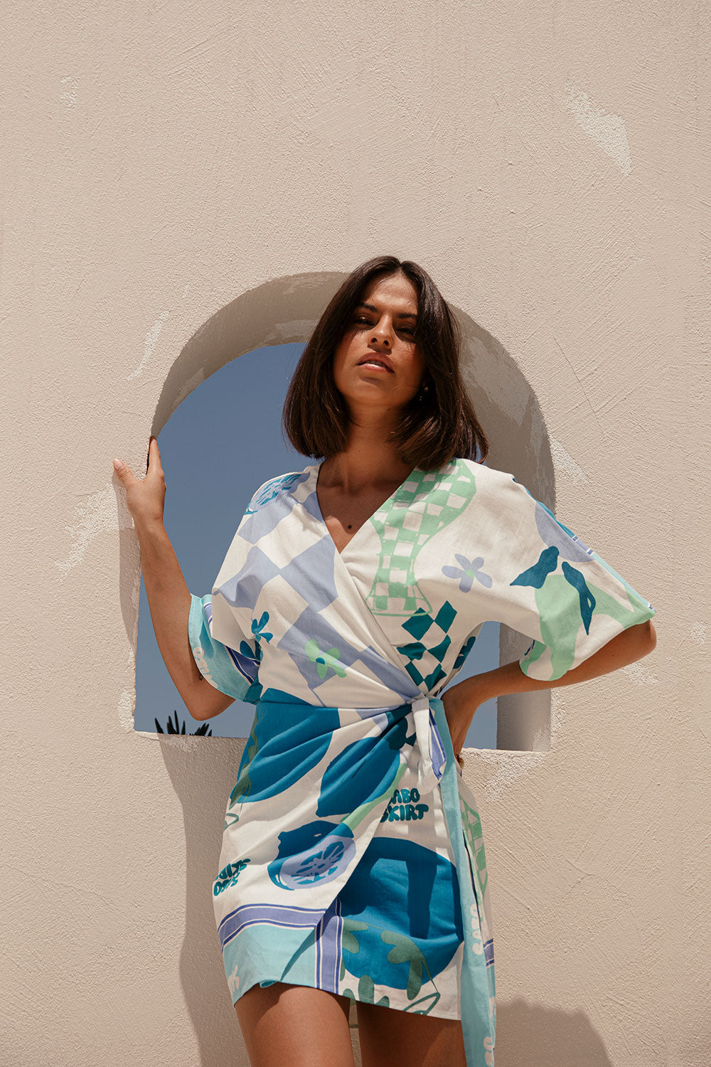 Blue Short Sleeve Mini Scarlett Wrap Dress