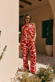 Red Fila Rogue Floral Print Drawstring Elena Pants